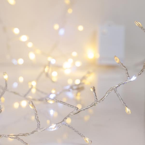 GRUPO DE 5 M, 300 MINI LED, ADAPTADOR DE 4,5 V, FIJO, CABLE DE COBRE PLATEADO, 100 LED BLANCO CÁLIDO, 200 LED BLANCOS CON NIEVE M/H, CABLE DE 5 M, IP44