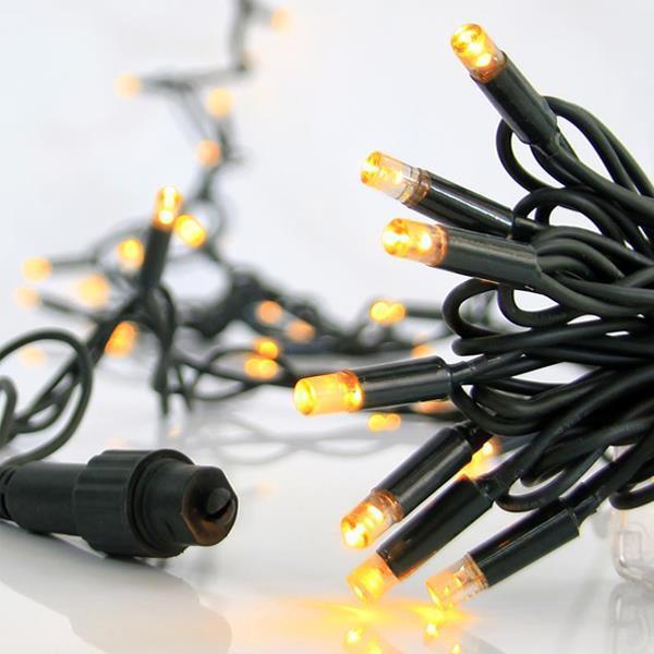LÍNEA, 100 LED 5 mm CON COPAS, 230 V, 3 CONECTORES HASTA 20 SET, CABLE DE GOMA VERDE, LED BLANCO CÁLIDO POR 10 cm, CABLE CONDUCTOR 1,5 m, IP67