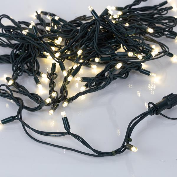 LÍNEA, 100 LED 5 mm CON COPAS, 230 V, 3 CONECTORES HASTA 20 JUEGOS, CABLE DE GOMA VERDE, LED DE LUZ DIURNA POR 10 cm, CABLE CONDUCTOR 1,5 m, IP67