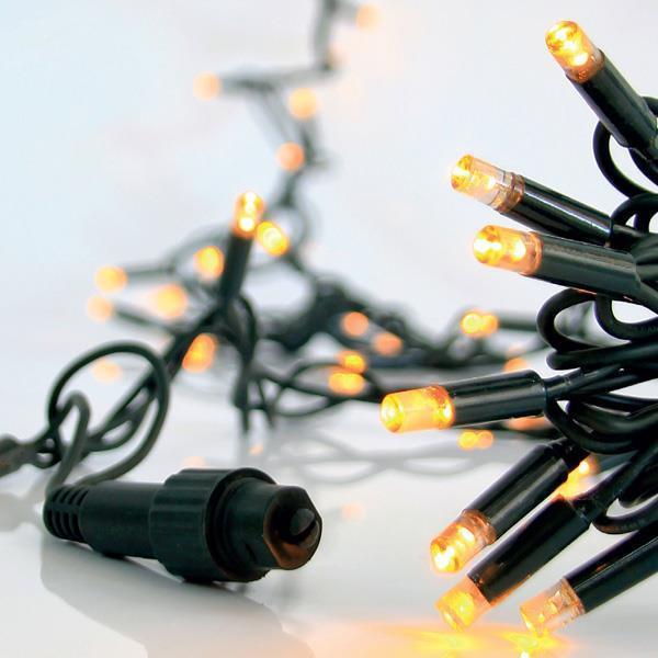 LÍNEA, 100 LED 5 mm CON COPAS, 230 V, 2 CONECTORES HASTA 9 JUEGOS, CABLE DE GOMA VERDE, LED BLANCO CÁLIDO, POR 10 cm, (SIN ENCHUFE, SIN CABLE), IP65