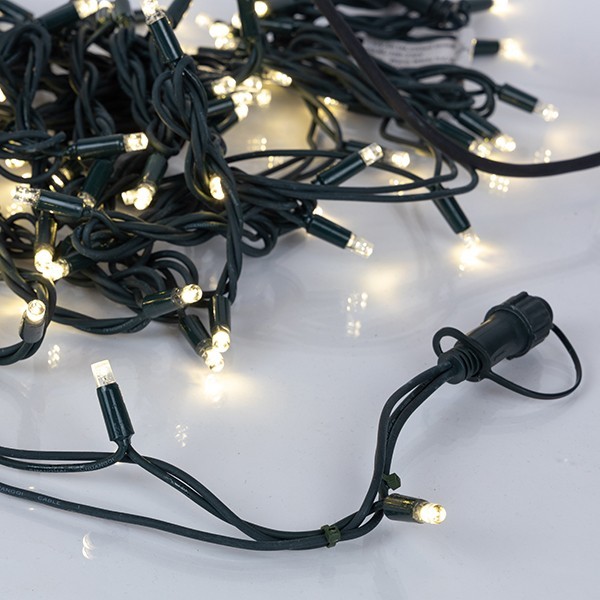 LÍNEA, 100 LED 5 mm CON COPAS, 230 V, 2 CONECTORES HASTA 9 JUEGOS, CABLE DE GOMA VERDE, LED LUZ DIURNA, POR 10 cm, (SIN ENCHUFE, SIN CABLE), IP65