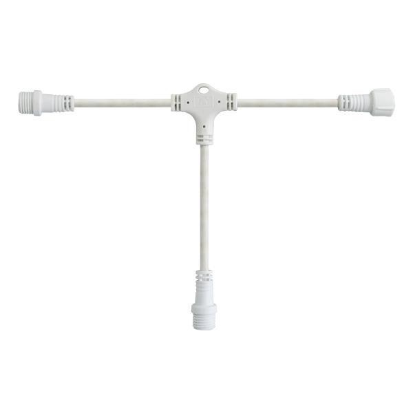 Cable de goma blanco tipo T, 3 conectores, 10 cm, IP65.
