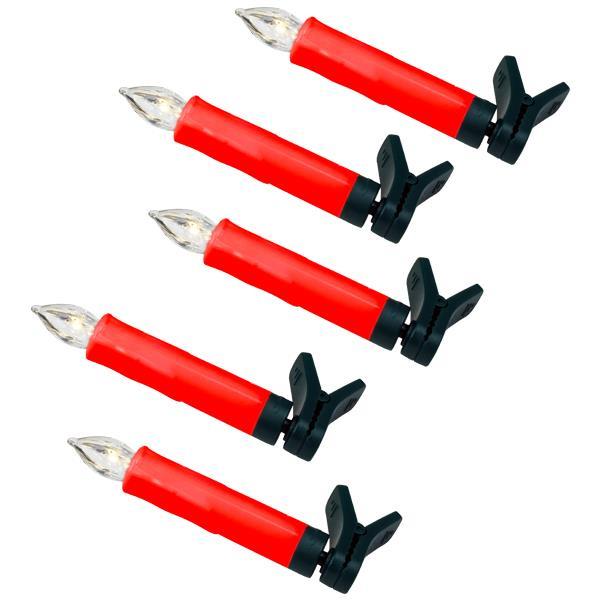 SET 5 VELAS LED INALÁMBRICAS PARA ÁRBOL, LED BLANCO CÁLIDO, VELA ROJA, IP20