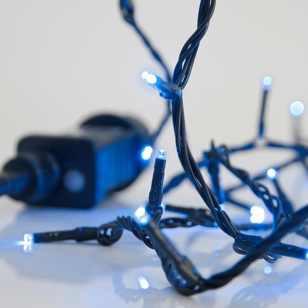LÍNEA, 240 LED 3 mm, ADAPTADOR 31 V, 8 M/F Y MEMORIA, CABLE PVC VERDE, LED AZUL, POR 5 cm, CABLE CONDUCTOR 3 m, IP44