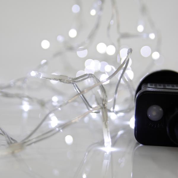 LÍNEA, 100 LED 3 mm, ADAPTADOR 31 V, 8 M/F Y MEMORIA, CABLE PVC TRANSPARENTE, LED BLANCO, POR 5 cm, CABLE CONDUCTOR 3 m, IP44