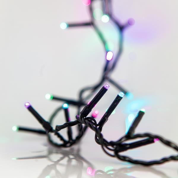 LÍNEA, 300 LED 3 mm, ADAPTADOR DE 31 V, 4 CONECTORES (HASTA 3 JUEGOS), CABLE DE PVC VERDE, LED ÓPALO (AZUL LADO/VERDE LADO/MORADO/ROSA), POR 5 cm, CABLE DE CONDUCCIÓN 3 m, IP44