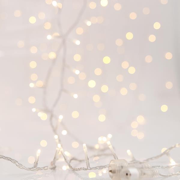 CORTINA, 480 LED 3 mm, ADAPTADOR 31 V, 4 CONECTORES HASTA 3 JUEGOS, CABLE DE PVC TRANSPARENTE, LED BLANCO CÁLIDO (Alto 300 x Ancho 300 cm, 20 LÍNEAS x 24 LED), CABLE DE CONDUCCIÓN 3 m, IP44