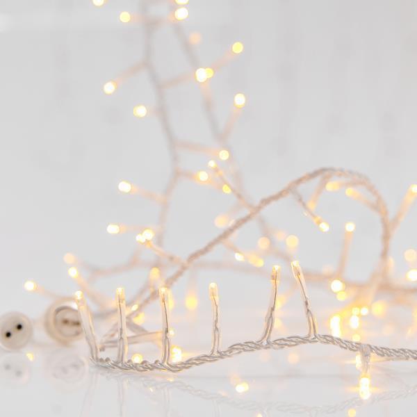 SERPIENTE, 800 LED 3 mm, ADAPTADOR 31 V, 4 CONECTORES HASTA 2 JUEGOS, CABLE DE PVC TRANSPARENTE, LED BLANCO CÁLIDO, POR 2 cm, CABLE DE CONDUCCIÓN 3 m, IP44