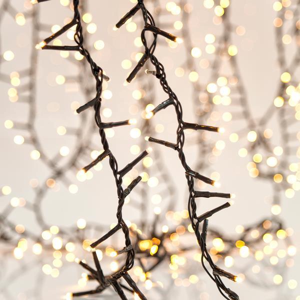 SERPIENTE, 1300 LED 3 mm, ADAPTADOR 31 V, 4 CONECTORES HASTA 2, CABLE PVC VERDE, LED BLANCO CÁLIDO, POR 2 cm, CABLE 3 m, IP44