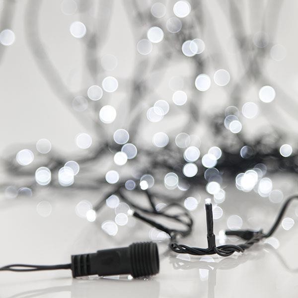 LÍNEA, 180 LED 3 mm, 2 conectores hasta 6 unidades, cable PVC verde, LED blanco, por 7,5 cm, (sin adaptador, sin cable), IP44