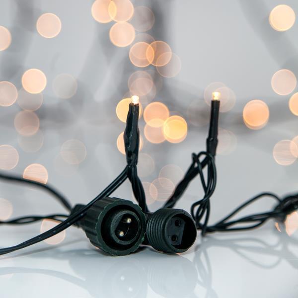 LÍNEA, 180 LED 3 mm, 2 conectores hasta 6 unidades, cable de PVC verde, LED blanco cálido, por 7,5 cm, (sin adaptador, sin cable), IP44