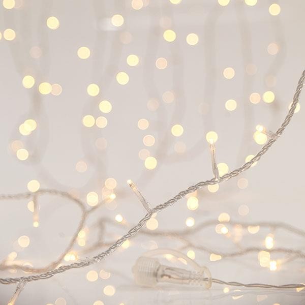 LÍNEA, 180 LED 3 mm, 2 conectores hasta 6 unidades, cable de PVC transparente, LED blanco cálido, por 7,5 cm, (sin adaptador, sin cable), IP44