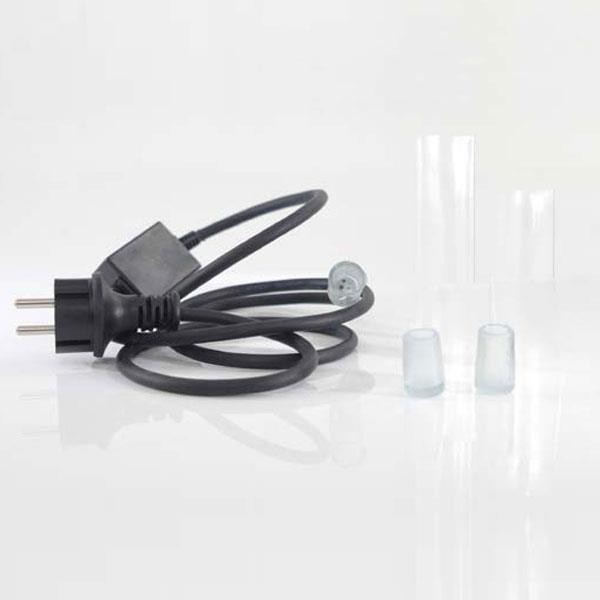 SET PARA CABLE DE LUCES LED DE 3 VÍAS 1,5m, ENCHUFE, CONEXIÓN MÁXIMA 50m, 1 ENCHUFE DE 3 HILOS CON PIN + 1 PIN DE CONEXIÓN INTERMEDIA 3w + tapa de 13mm + 2 TUBOS TERMORETRÁCTILES + 1 PEGAMENTO