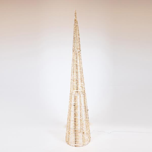 CONO ILUMINADO DORADO 210 cm, 2400 LED, ADAPTADOR 31 V, TEMPORIZADOR, CABLE DE COBRE PLATEADO, LED BLANCO CÁLIDO, CABLE DE 5 m, IP44