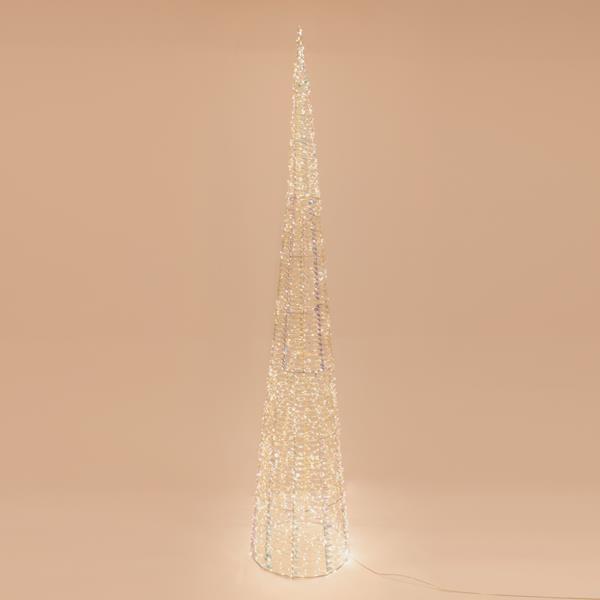Cono iluminado iridiscente de 210 cm, 2400 LED, adaptador de 31 V, temporizador, cable de cobre plateado, LED blanco cálido, cable de 5 m, IP44
