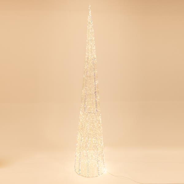 Cono iluminado iridiscente de 280 cm, 3200 LED, adaptador de 31 V, temporizador, cable de cobre plateado, LED blanco cálido, cable de 5 m, IP44