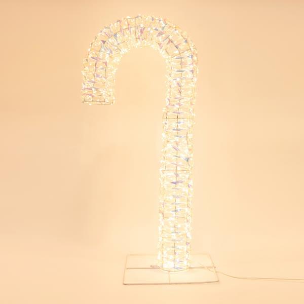 Bastón de caramelo iluminado iridiscente de 74 cm, 600 LED, adaptador de 4,5 V, temporizador, cable de cobre plateado, LED blanco cálido, cable de 5 m, IP44