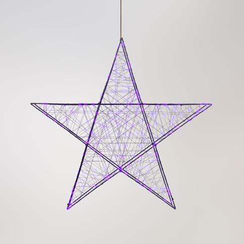 ESTRELLA ILUMINADA 78 cm, 240 LED, ADAPTADOR DE 4,5 V, ESTRUCTURA METÁLICA NEGRA, TEMPORIZADOR, CABLE DE COBRE NEGRO, LED MORADO, CABLE DE 5 m, IP44