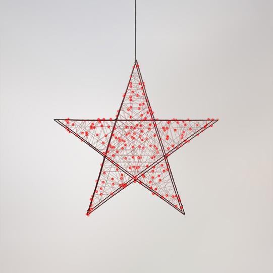 ESTRELLA ILUMINADA 78 cm, 240 LED, ADAPTADOR DE 4,5 V, TEMPORIZADOR, MARCO DE METAL NEGRO, CABLE DE COBRE NEGRO, LED ROJO, CABLE DE CONDUCCIÓN 5 m, IP44