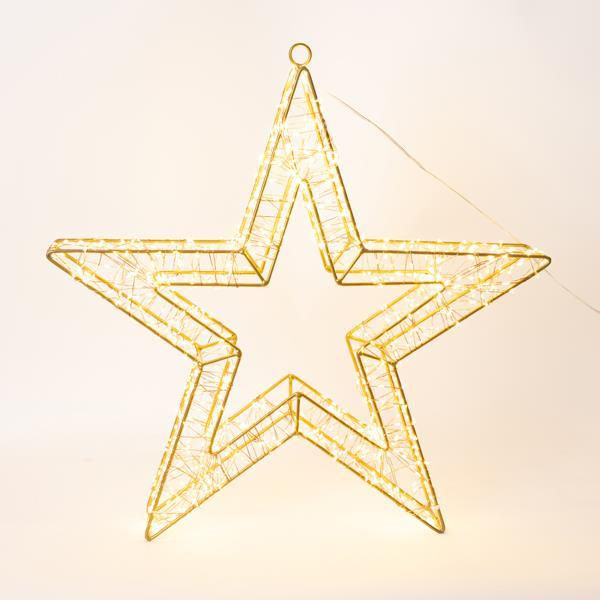 ESTRELLA ILUMINADA DE 50 cm, 1200 LED, ADAPTADOR DE 31 V, TEMPORIZADOR, ESTRUCTURA DE METAL BRONCE, CABLE DE COBRE BRONCE, LED BLANCO CÁLIDO, CABLE DE 5 m, IP44