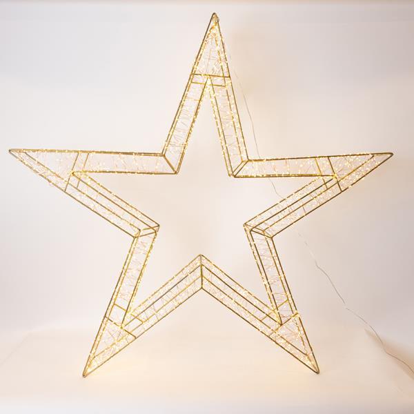 ESTRELLA ILUMINADA DE 110 cm, 2640 LED, ADAPTADOR DE 31 V, TEMPORIZADOR, ESTRUCTURA DE METAL BRONCE, CABLE DE COBRE BRONCE, LED BLANCO CÁLIDO, CABLE DE 5 m, IP44