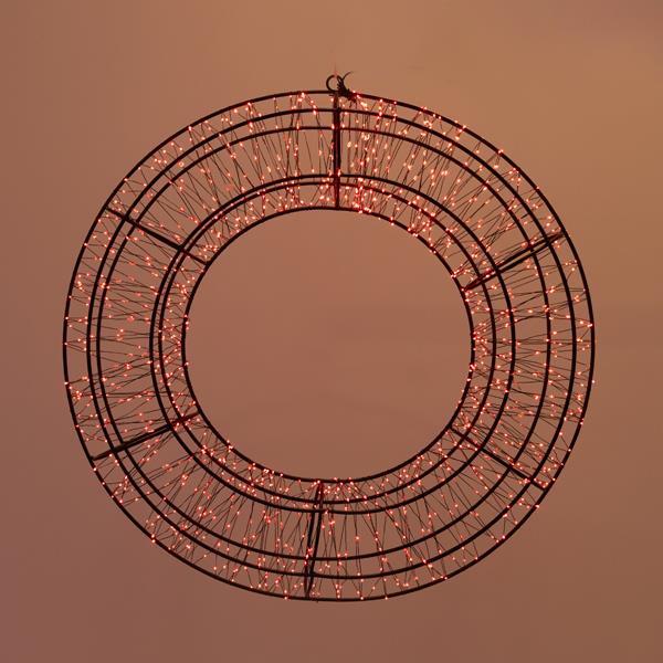 Guirnalda luminosa de 38 cm, 720 LED, adaptador de 12 V, temporizador, estructura metálica negra, cable de cobre negro, LED rojo, cable de 5 m, IP44