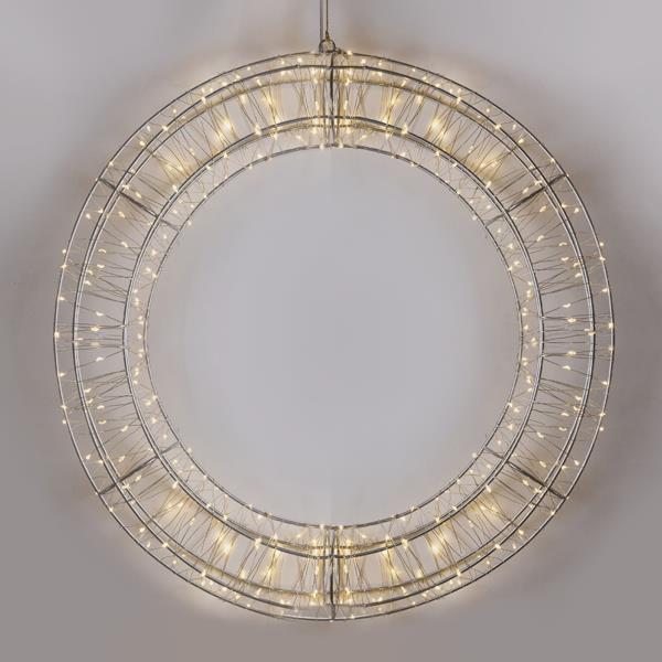 Guirnalda luminosa de 50 cm, 360 LED, adaptador de 4,5 V, temporizador, estructura de metal plateado, cable de cobre plateado, LED blanco cálido, cable de 5 m, IP44