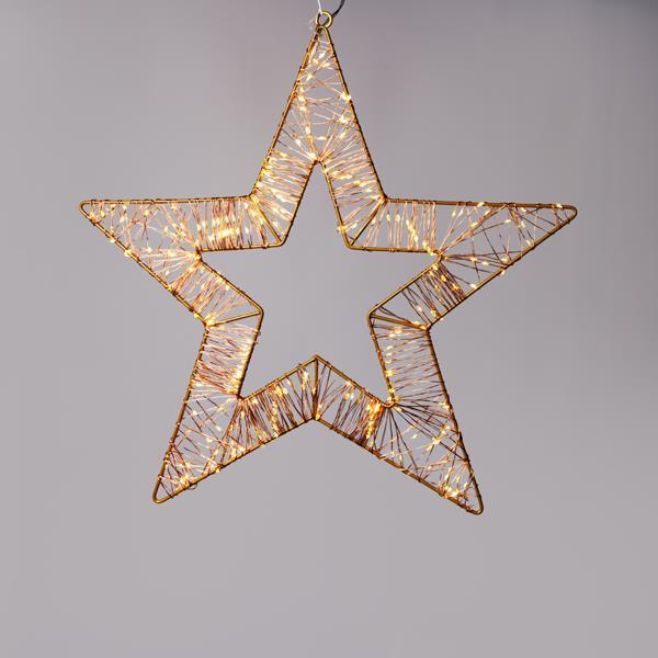 ESTRELLA ILUMINADA DE 45 cm, 260 MINI LED, ADAPTADOR DE 4,5 V, ESTRUCTURA DE METAL BRONCE, CABLE DE COBRE BRONCE, 230 MINI LED BLANCO CÁLIDO Y 30 MINI LED FLASH BLANCO CÁLIDO, CABLE DE 5 m, IP44