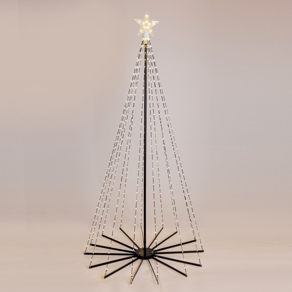ÁRBOL ILUMINADO CON ESTRELLA EN LA CIMA 180cm, ADAPTADOR 31V, BASE PLEGABLE, 505 MINI LED LECHOSO, CABLE DE COBRE PLANO NEGRO, LED BLANCO CÁLIDO, CABLE DE 5m, IP44
