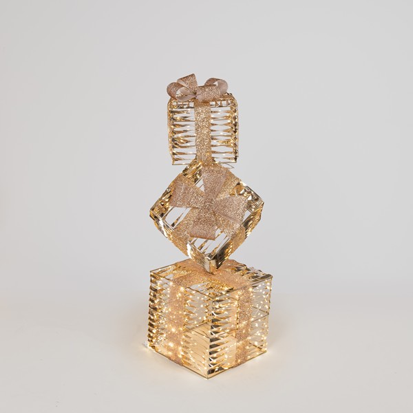 CAJAS DE REGALO DE PIE DE 95 cm, 600 MINI LED, ADAPTADOR DE 4,5 V, TEMPORIZADOR, CABLE DE COBRE PLATEADO, LED BLANCO CÁLIDO, CABLE DE 5 m, IP44