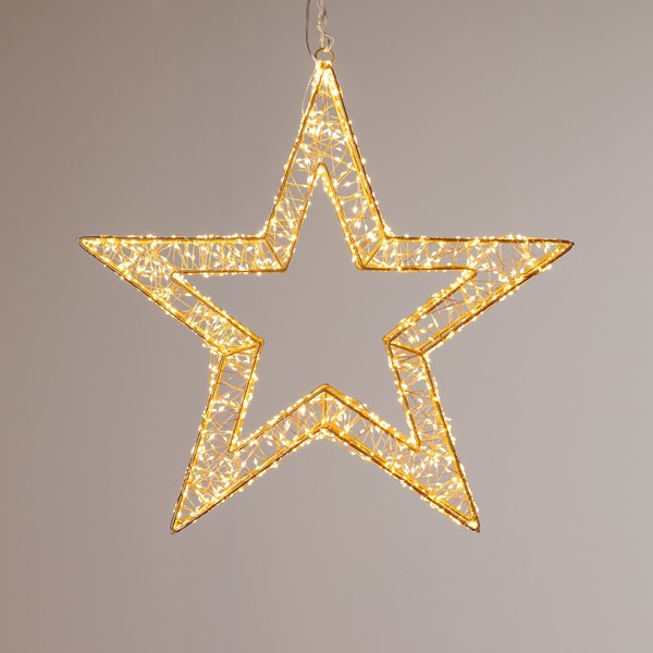 ESTRELLA ILUMINADA DE 50 cm, 1000 MINI LED, ADAPTADOR DE 31 V, TEMPORIZADOR, CABLE DE COBRE BRONCE, ESTRUCTURA METÁLICA DE BRONCE, LED BLANCO CÁLIDO, CABLE DE 5 m, IP44