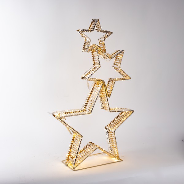 ESTRELLAS DORADAS ILUMINADAS DE 1680 cm, 1200 MINI LED, ADAPTADOR DE 31 V, TEMPORIZADOR, CABLE DE COBRE PLATEADO, ESTRUCTURA DE METAL DORADA, LED BLANCO CÁLIDO, CABLE DE 5 m, IP44