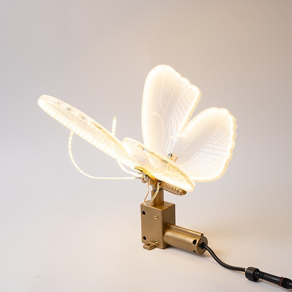MARIPOSA ILUMINADA DE 40 CM CON MOVIMIENTO, ADAPTADOR DE 12 V, 120 LED/M, LED BLANCO CÁLIDO, CABLE DE 3 M, IP44