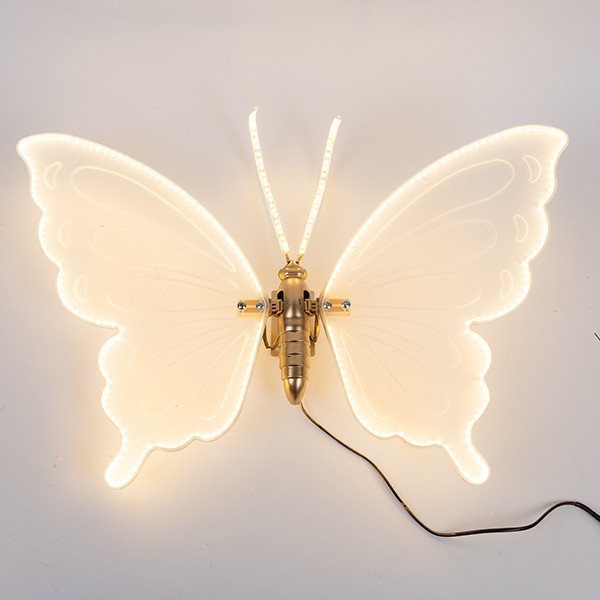 MARIPOSA ILUMINADA DE 100 CM CON MOVIMIENTO, ADAPTADOR DE 24 V, 120 LED/M, LED BLANCO CÁLIDO, CABLE DE 3 M, IP44