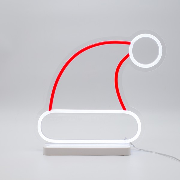 Cuerda luminosa de neón de 30 x 27 cm, adaptador de 4,5 V, gorro de Papá Noel, base LED roja y blanca, cable de 3 m, IP44