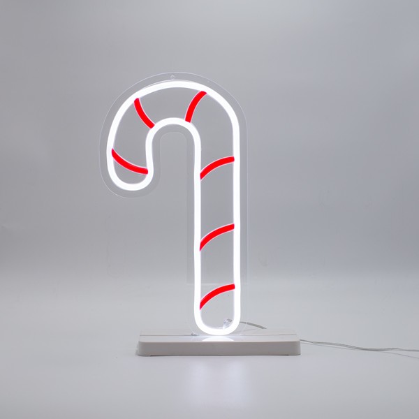 Cuerda luminosa de neón de 18 x 33 cm, adaptador de 4,5 V, color caramelo, con base, LED rojo y blanco, cable de 3 m, IP44