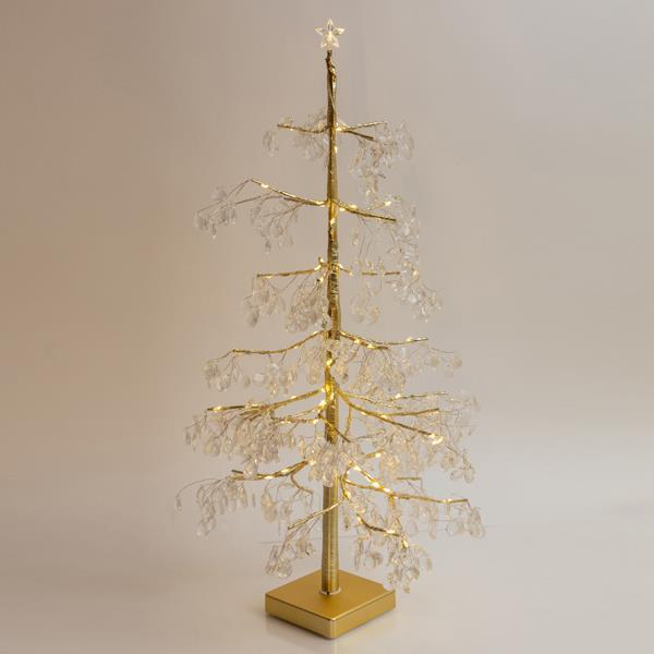 ÁRBOL DE CHAMPÁN ACRÍLICO CON ESTRELLA EN LA PARTE SUPERIOR, CAJA DE PILAS 3xAA, TEMPORIZADOR, 80 MINI LED BLANCO CÁLIDO, 60cm, IP20