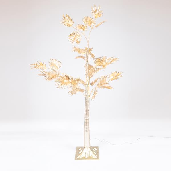 ÁRBOL DORADO CON HOJAS DE PALMA 1,2m, ADAPTADOR 4,5V, 80 MINI LED BLANCO CÁLIDO, CABLE 3m, IP44