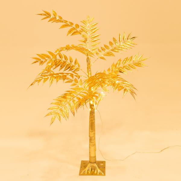 ÁRBOL DORADO DE HOJAS ANCHAS DE 1,2 m, ADAPTADOR DE 4,5 V, 80 MINI LED BLANCO CÁLIDO, CABLE DE 3 m, IP44