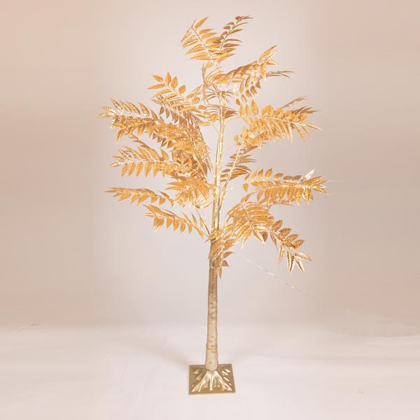 ÁRBOL DORADO DE HOJAS ANCHAS DE 1,5 m, ADAPTADOR DE 4,5 V, MINI LED 110 V BLANCO CÁLIDO, CABLE DE 3 m, IP44