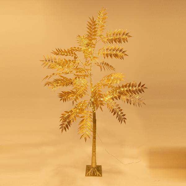  ÁRBOL DORADO DE HOJAS ANCHAS DE 1,8 m, ADAPTADOR DE 4,5 V, 140 MINI LED BLANCO CÁLIDO, CABLE DE 3 m, IP44