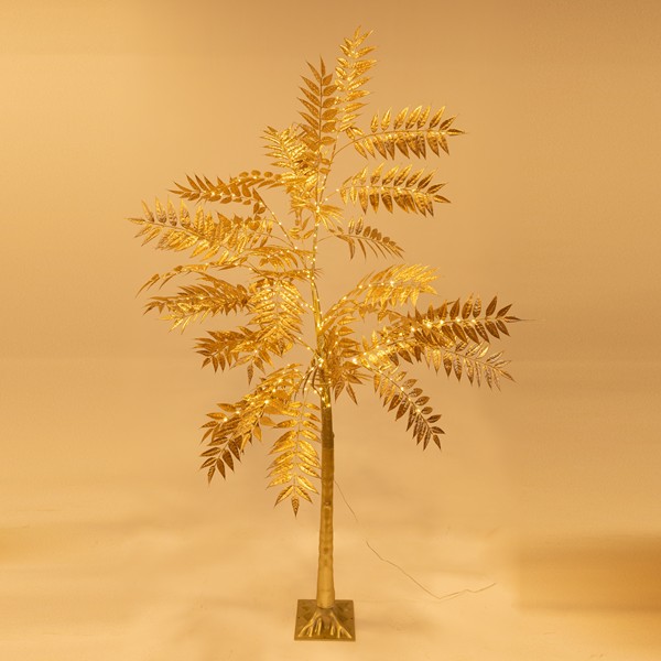 ÁRBOL DORADO DE HOJAS ANCHAS DE 2,1 m, ADAPTADOR DE 4,5 V, MINI LED BLANCO CÁLIDO DE 180 lúmenes, CABLE DE 3 m, IP44