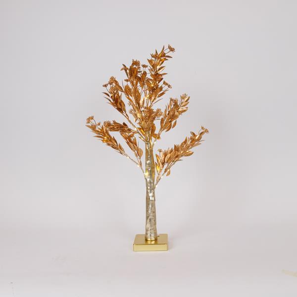 ÁRBOL DORADO CON BROTES 60cm, CAJA DE PILAS 3xAA, TEMPORIZADOR, 40 MINI LED, BLANCO CÁLIDO, IP20