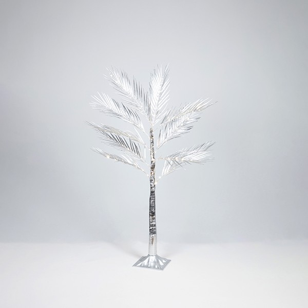 ÁRBOL DE HOJAS DE HELECHO CON HOJAS PLATEADAS 1,2m, ADAPTADOR, 80 MINI LED BLANCO CÁLIDO, CABLE DE 3m, IP44