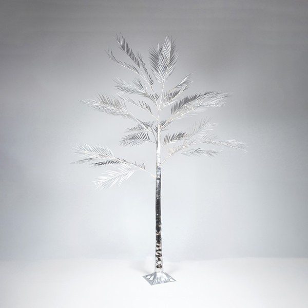 ÁRBOL DE HOJAS DE HELECHO CON HOJAS PLATEADAS 1,8m, ADAPTADOR, 140 MINI LED BLANCO CÁLIDO, CABLE DE 3m, IP44