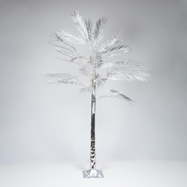 ÁRBOL DE HOJAS DE HELECHO CON HOJAS PLATEADAS 2,1m, ADAPTADOR, 180 MINI LED BLANCO CÁLIDO, CABLE DE 3m, IP44
