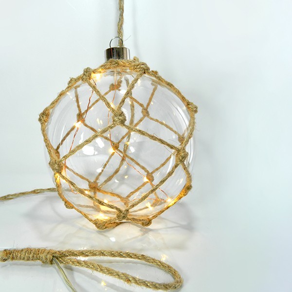 BOLA DECORATIVA CON CUERDA, CON TRANSFORMADOR, CON 10 LED BLANCO CÁLIDO, Φ15cm.