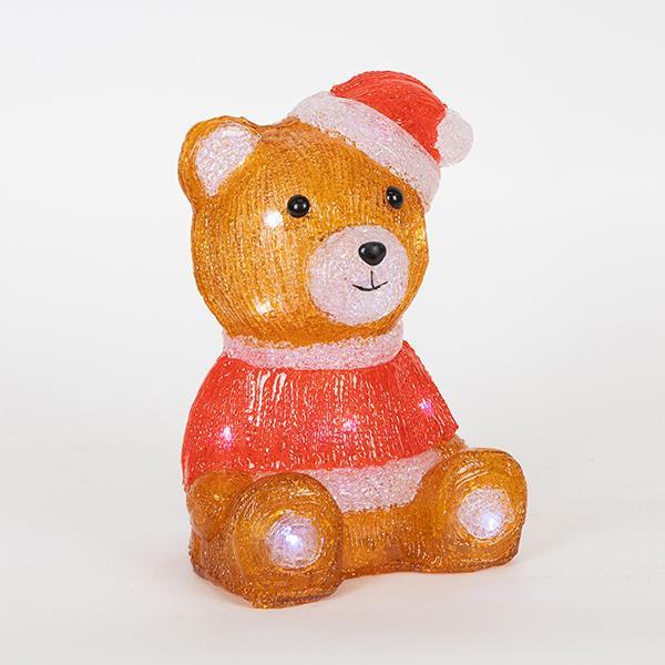 OSO ACRÍLICO MARRÓN Y ROJO, CAJA DE PILAS 2xAA, 20 LED BLANCOS + 5 FLASH BLANCOS, 16x14x24cm, IP20