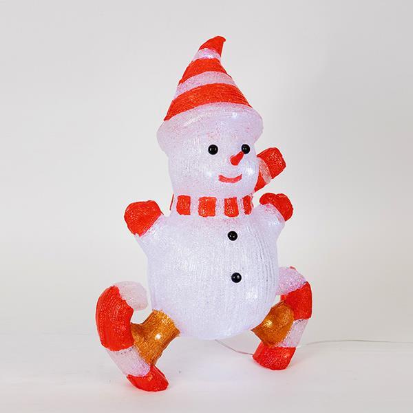 Patín acrílico con forma de muñeco de nieve, adaptador de 3,5 V, 55 LED blancos + 5 LED blancos intermitentes, cable de 5 m, 34 x 19 x 50 cm, IP44
