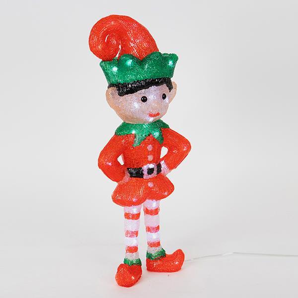 ELFO ACRÍLICO ROJO Y VERDE, ADAPTADOR DE 3,5 V, 60 LED BLANCOS, CABLE DE 5 m, 19 x 13 x 50 cm, IP44